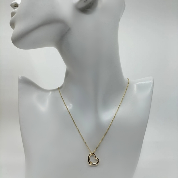 🟢Tiffany & Co🟢 Elsa Peretti Open Heart Pendant Necklace 18K Yellow Gold - Picture 4 of 16